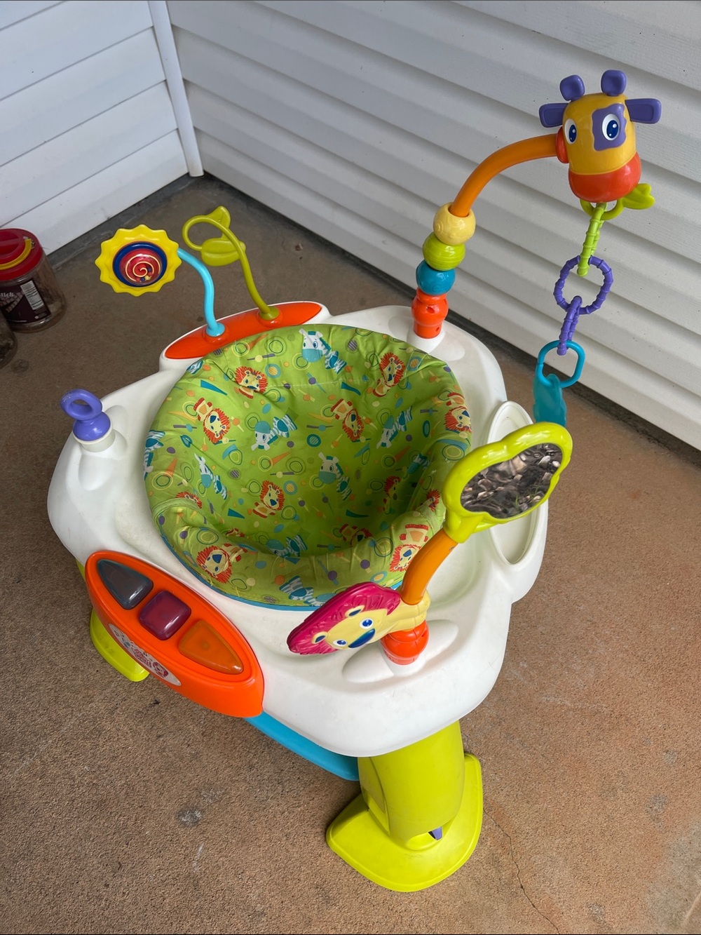 Baby Activity Seat with Green Patterned Seat and Multicolor Toys